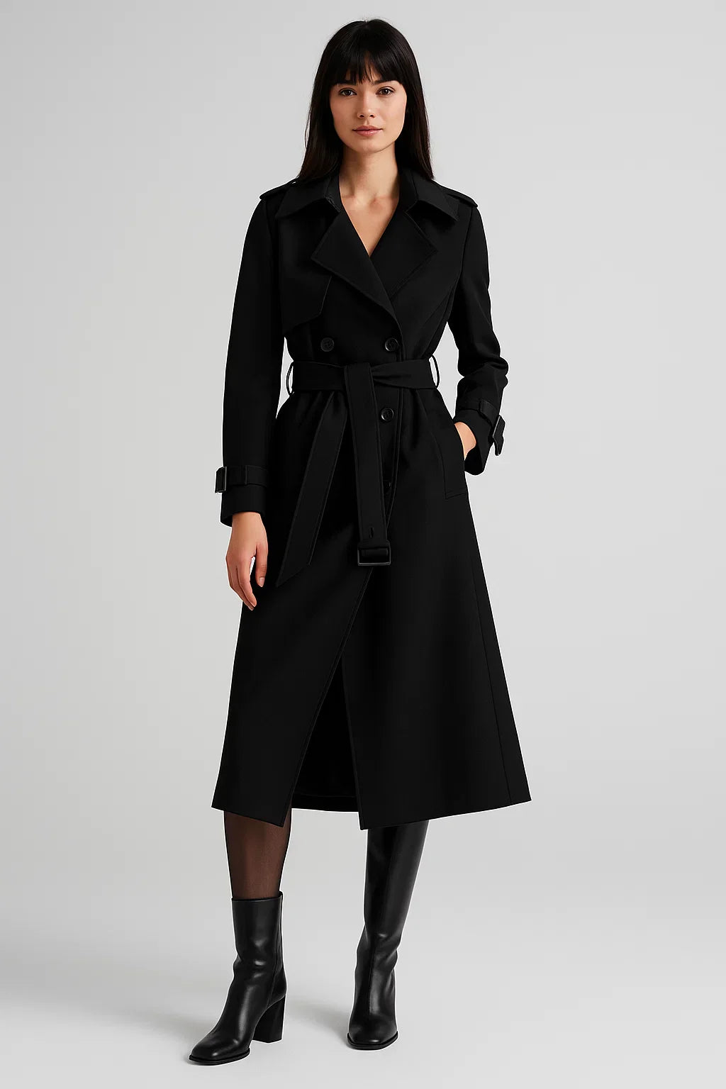Trench Coat Long | Ceinture A-Line | Design Classique Mi-Saison
