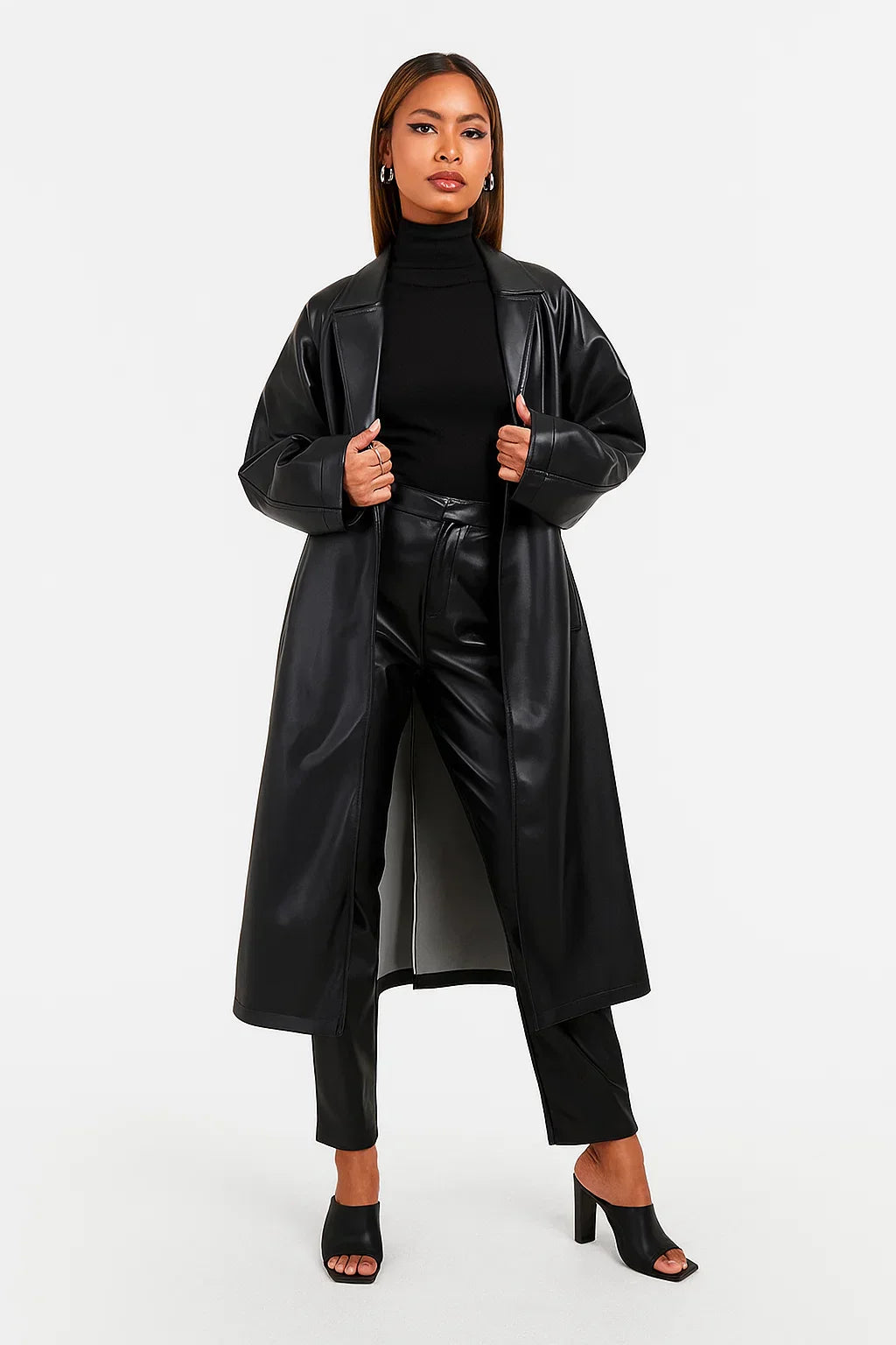 Manteau Long en Faux Cuir | Coupe Oversize | Ouvert