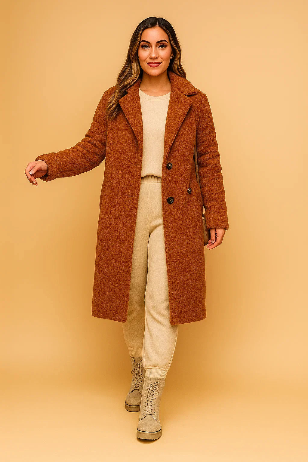 Manteau Long Teddy Fondamentale | Finition Texturée Douce