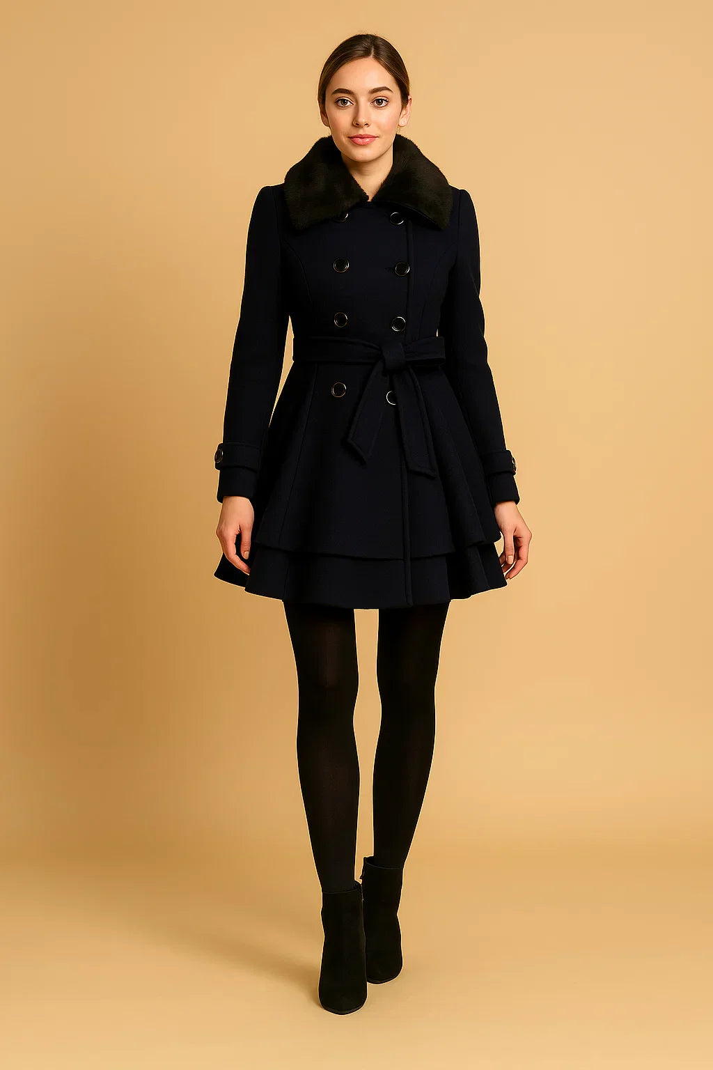 Manteau A-Line Bouclé | Col en Fausse Fourrure