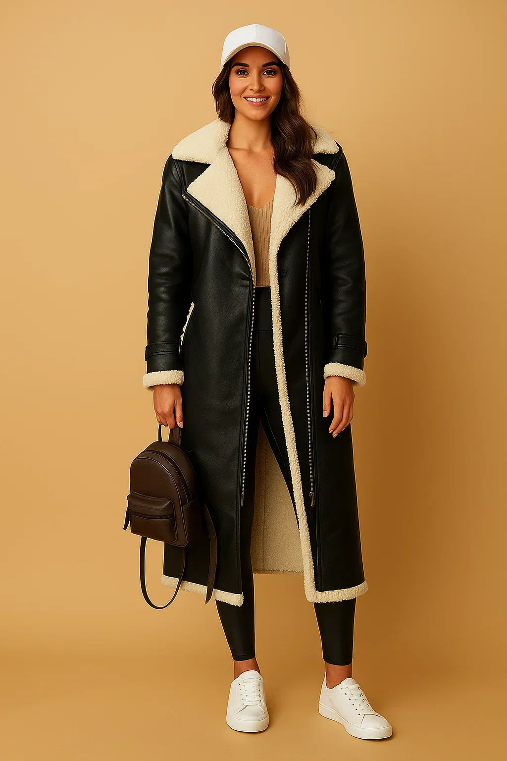 Manteau en Mélange de Laine Double Breasted | Col en Shearling | Vêtements d'Hiver