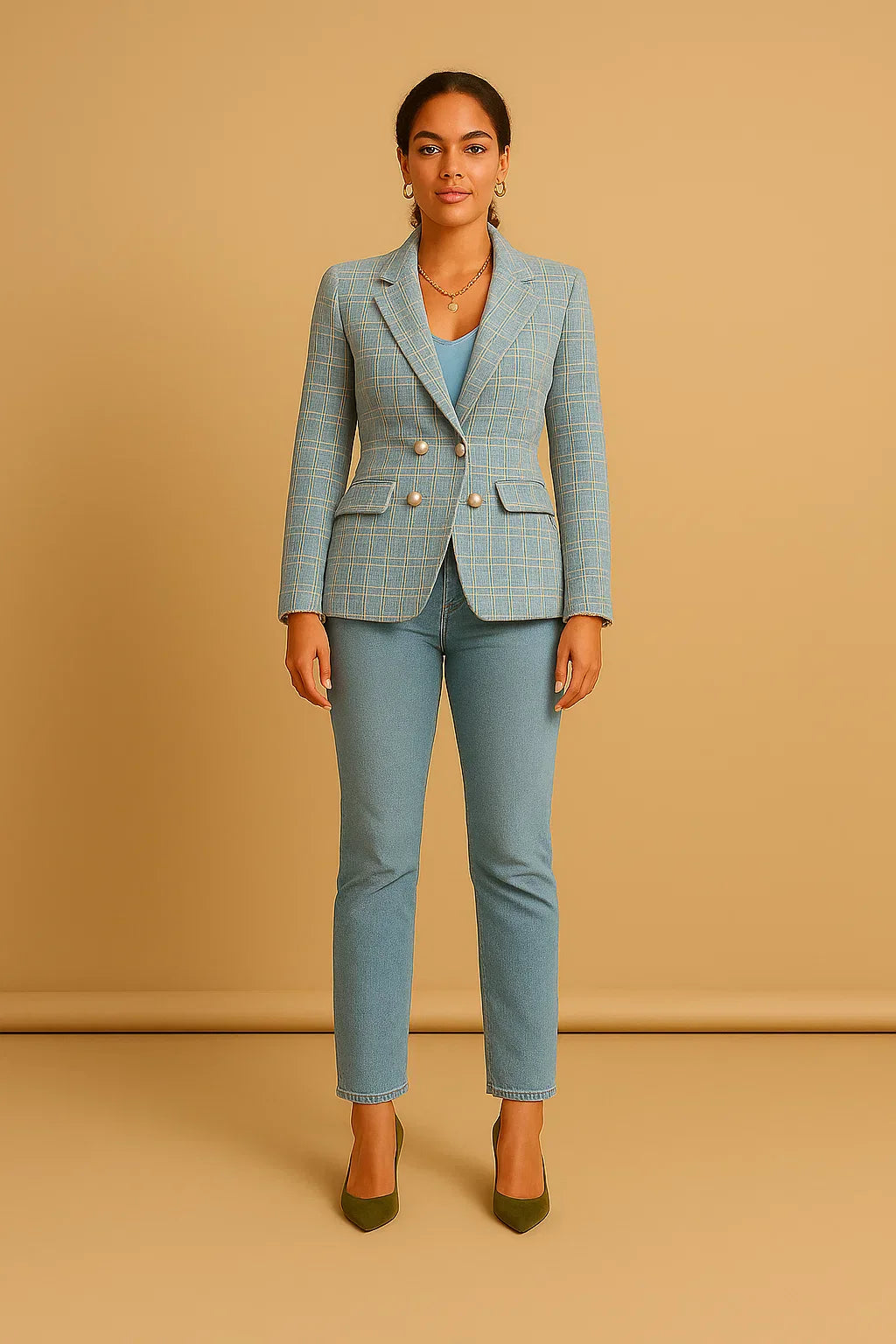 Blazer Tweed Double-Breasted | Boutons Perles | Coupe Structurée