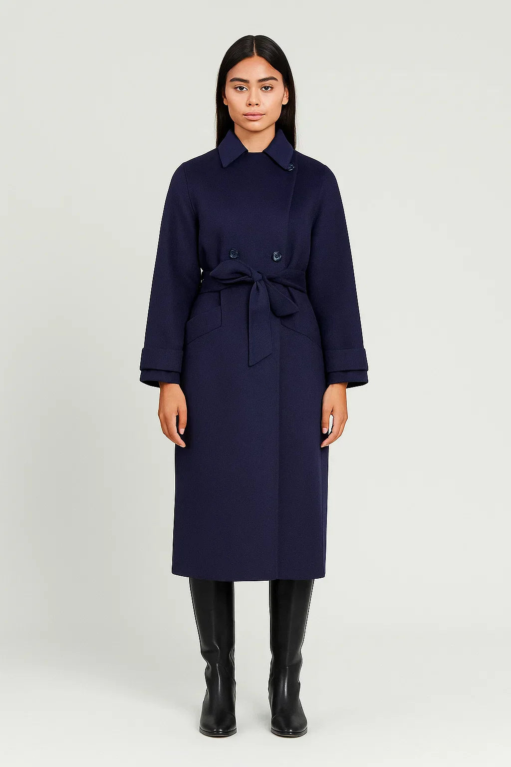 Manteau Long en Mélange de Laine | Double-Boutonnage | Ceinture