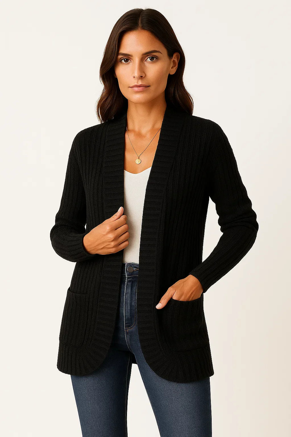 Cardigan en Tricot à Rayures | Ouvert | Coupe Détendue