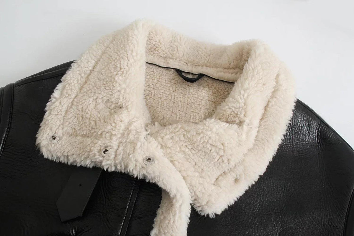Veste Aviateur en Faux Shearling | Coupe Courte | Col Contrastant