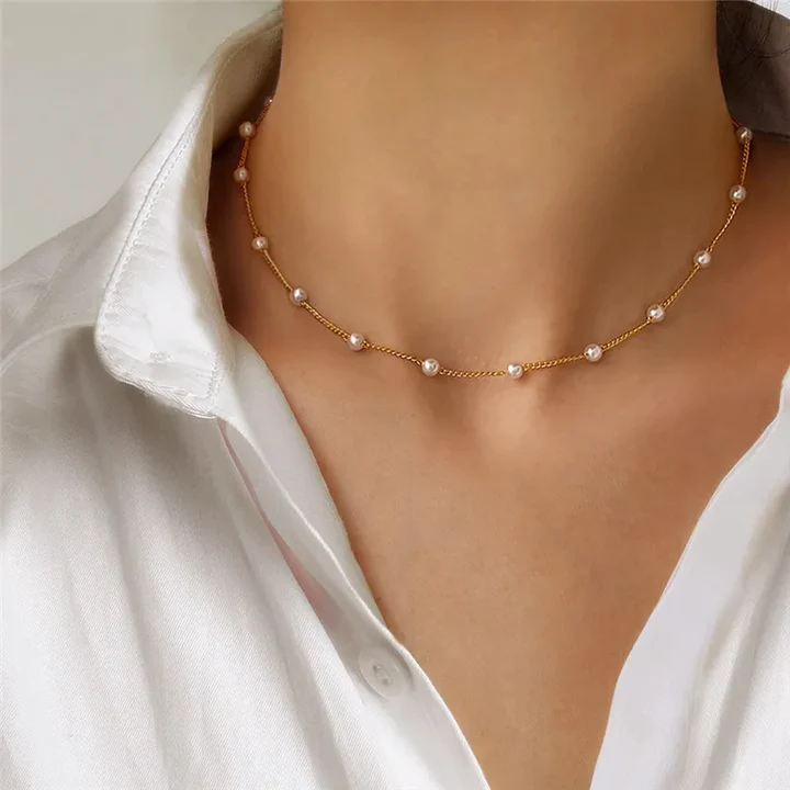 Collier Choker Mini Perles | Ajustable | Motif Coeur | Amouvelle