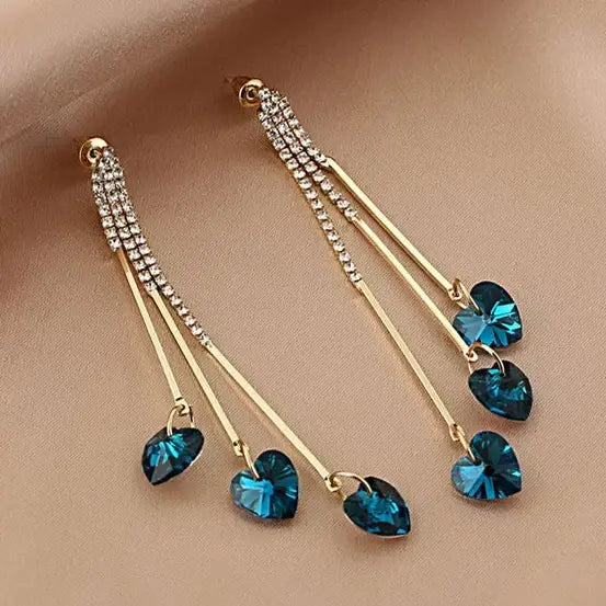 Boucles d'oreilles | Coeurs en cristal | Chaînes dorées