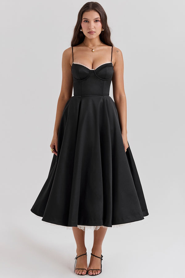 Robe Midi Sweetheart Clarté | Silhouette A-Line | Bretelles Spaghetti