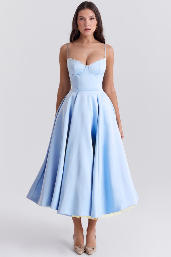 Robe Midi Sweetheart Clarté | Silhouette A-Line | Bretelles Spaghetti