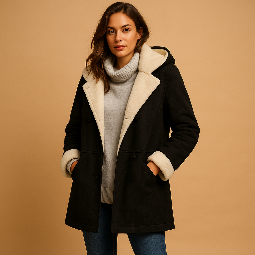 Manteau à Capuche en Faux Shearling | Fermeture Toggle | Fini Suédé Doux