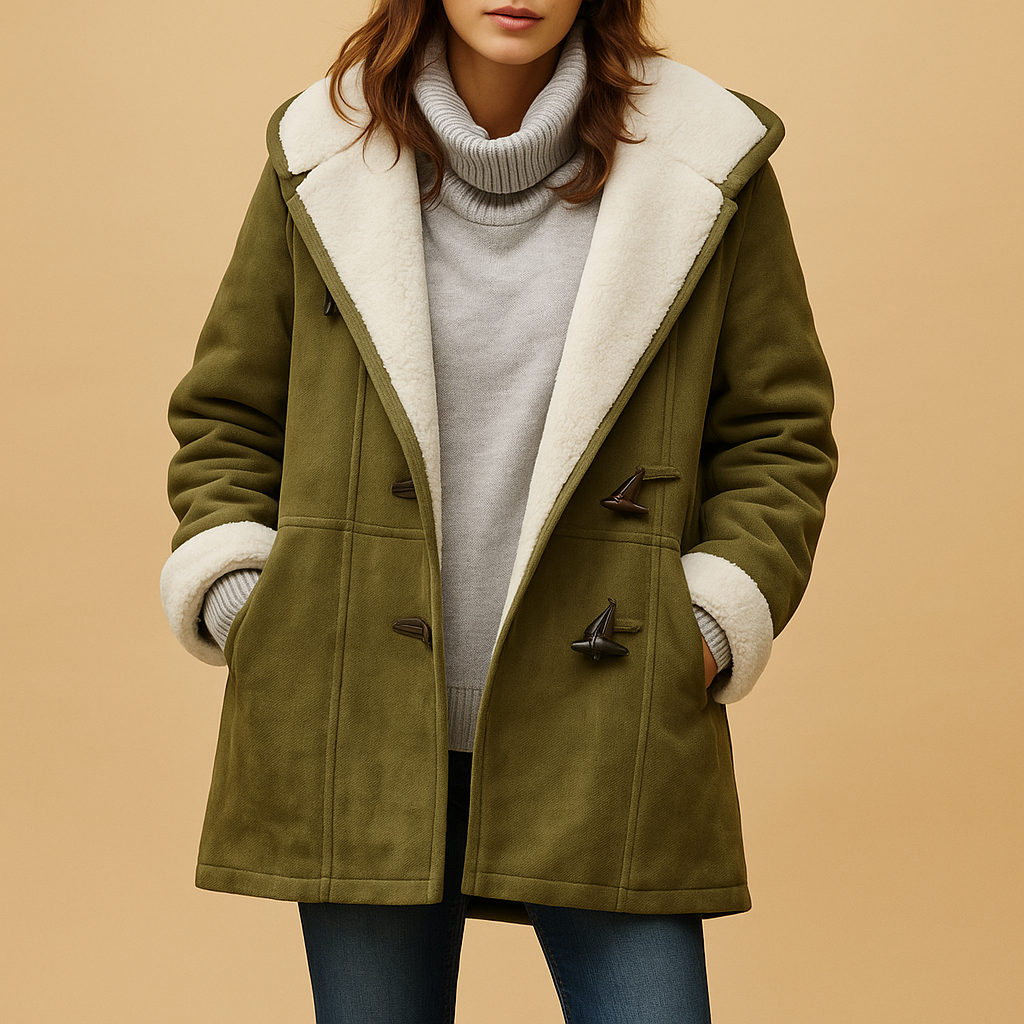 Manteau à Capuche en Faux Shearling | Fermeture Toggle | Fini Suédé Doux