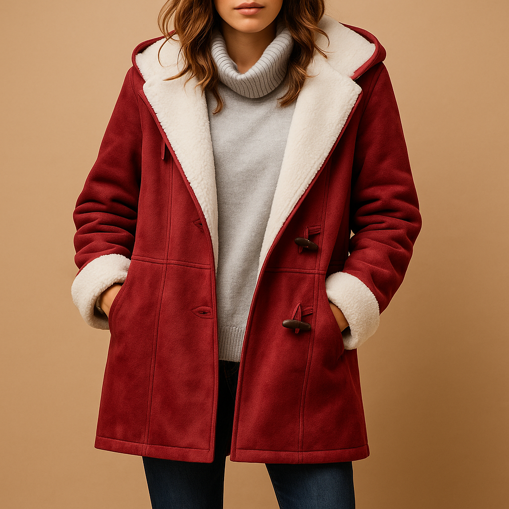 Manteau à Capuche en Faux Shearling | Fermeture Toggle | Fini Suédé Doux