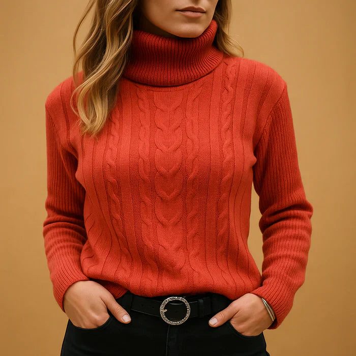 Pull Col Roulé en Tricot à Cable | Silhouette Ajustée | Indispensable Hiver