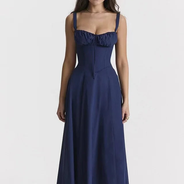 Robe Midi Florale Corsetée | Décolleté Coeur, Jupe Fendue, Bretelles Spaghetti